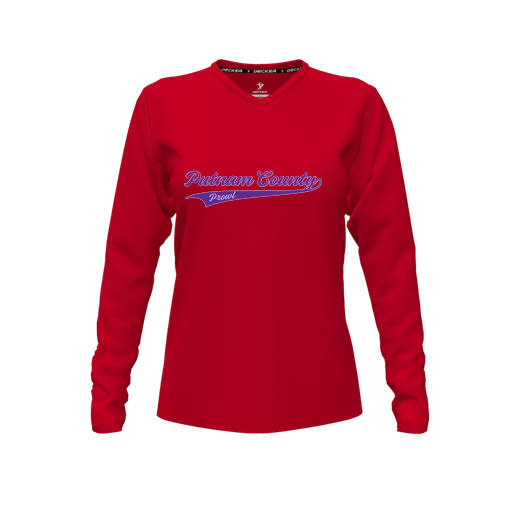 [FTLVCFRD-FYXS-LOGO3] Decker Comfort T-Shirt (Female Youth XS, Red, V Neck, Logo 3, Long Sleeve)