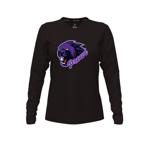 [FTLVPTBK-FYXS-LOGO2] Decker Performance T-Shirt (Female Youth XS, Black, V Neck, Logo 2, Long Sleeve)