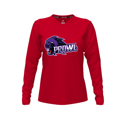 [FTLVPTRD-FYXS-LOGO1] Decker Performance T-Shirt (Female Youth XS, Red, V Neck, Logo 1, Long Sleeve)