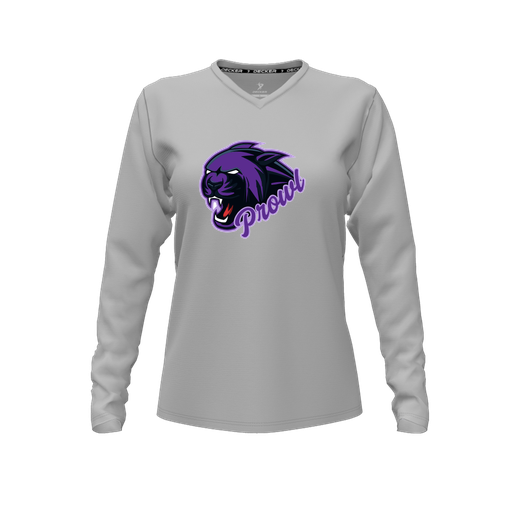 [FTLVPTGY-FYXS-LOGO2] Decker Performance T-Shirt (Female Youth XS, Gray, V Neck, Logo 2, Long Sleeve)